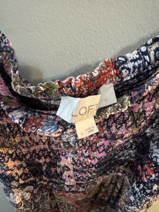 Loft size L Bohemian Multi-Color Smocked Maxi Dress with Tie Straps - Picture 3 of 5